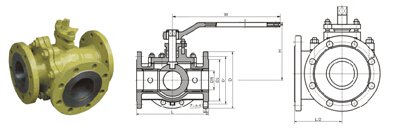 Q45F 型 PN16~PN40 T形三通球閥結構圖