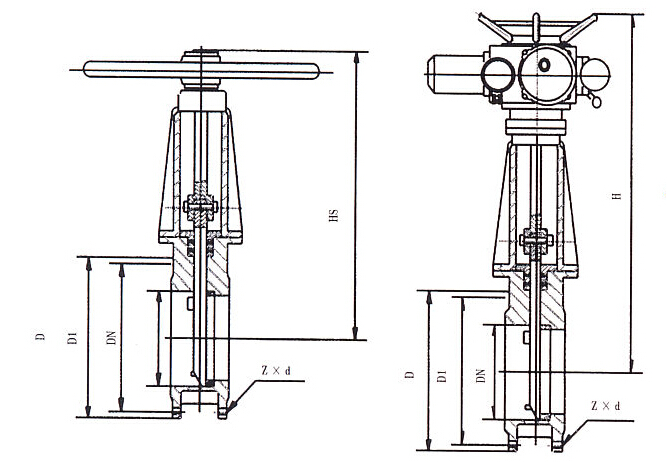 Z973H-6手動刀型閘閥結(jié)構(gòu)圖