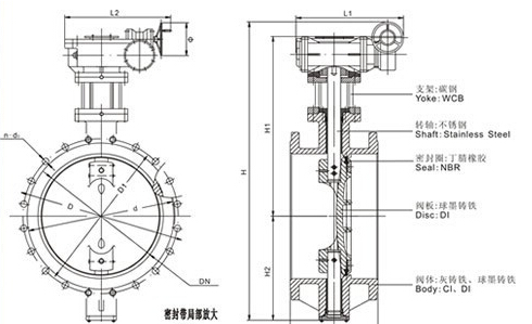D343X 型 PN6、PN10 法蘭式雙偏心軟密封蝶閥結(jié)構(gòu)圖